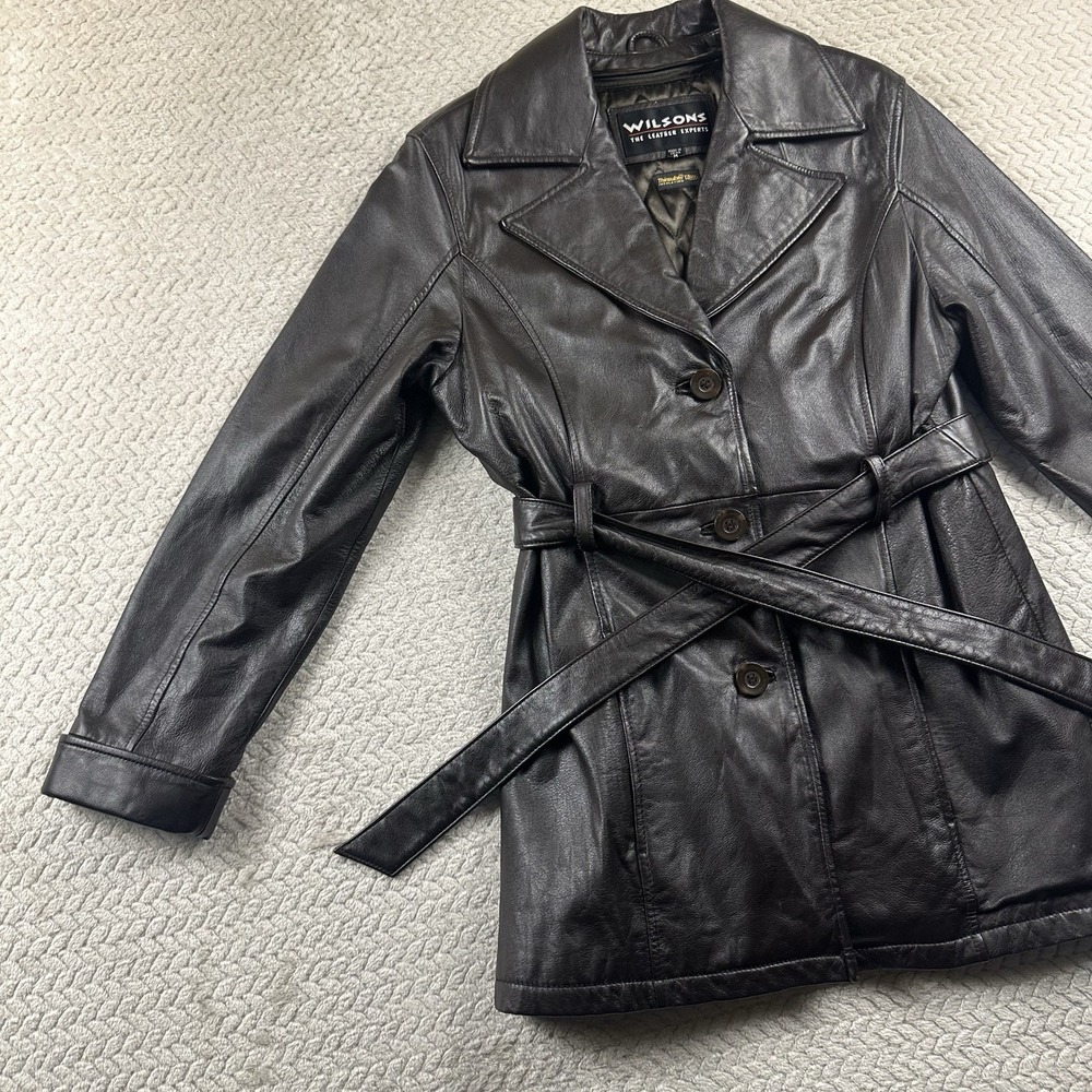 Wilsons‎ Leather Jacket Women's Medium Dark Brown Mid Belted Boho Chic 90's Y2K - Picture 4 of 16
